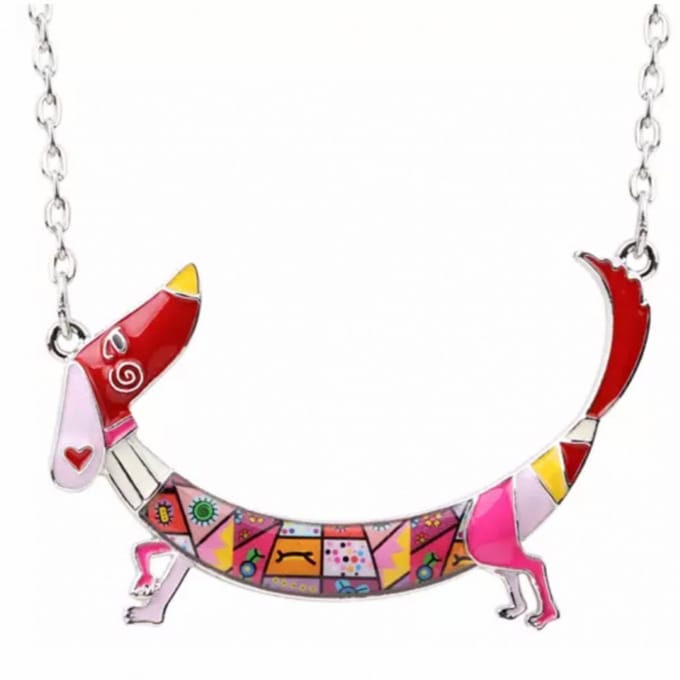 Ketting-Teckel-Emaille-Maud-Rood- Charme Bijoux