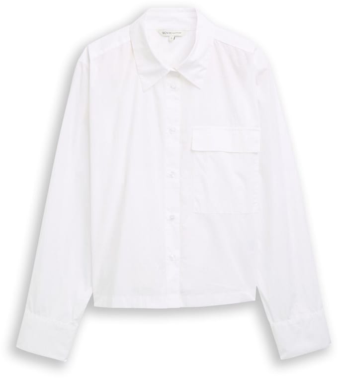Tom Tailor Denim - Katoenen overhemdblouse met boxy pasvorm - Maat XL - White