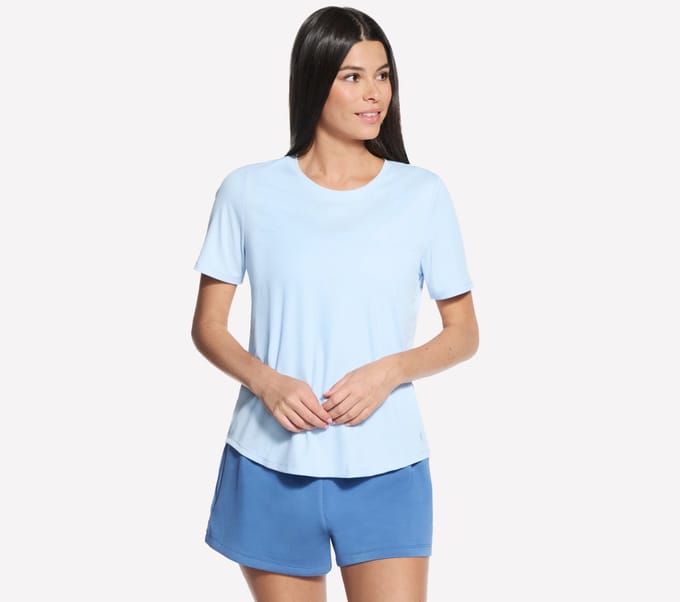 Skechers GOWALK LUXE RIB TEE Dames T-shirt - Blauw