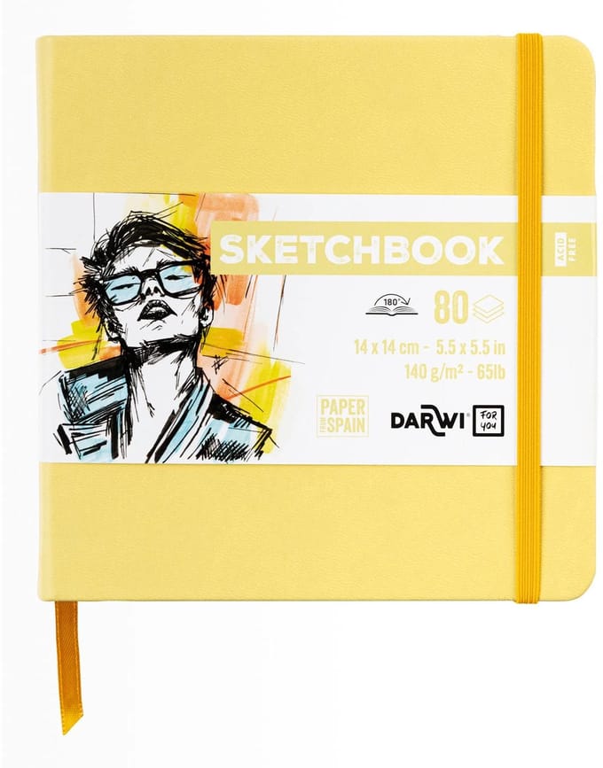 Darwi DFY - Schetsboek - 14 x 14 cm - 140 g - Geel - 80 vellen