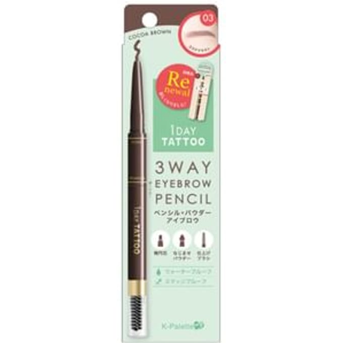 K-Palette - 1 Day Tattoo 3 Way Eyebrow Pencil 03 Cocoa Brown