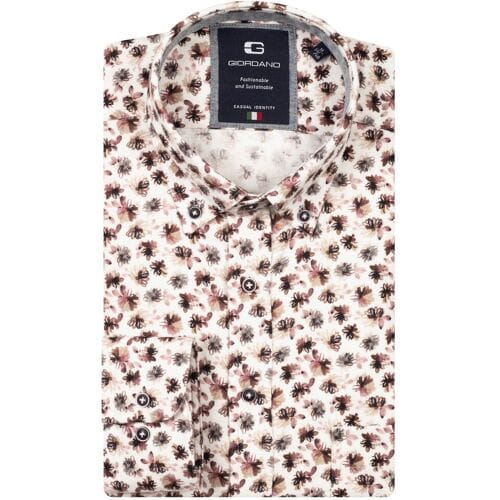 Giordano Overhemd Brando Flower Pattern Soft Brushed Twill Deep Mauve / male