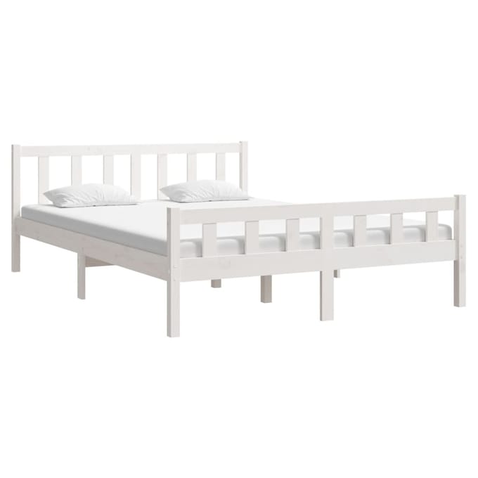 vidaXL - Bedframe - massief - hout - wit - 150x200 - cm