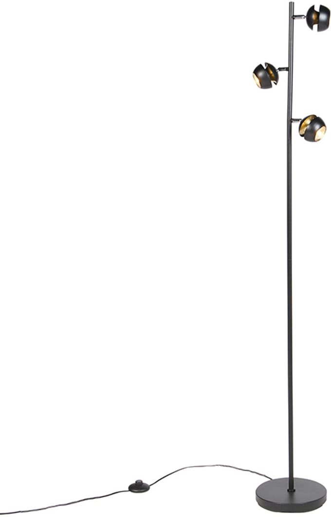 QAZQA buell fl - Vloerlamp - 3 lichts - H 1500 mm - Zwart