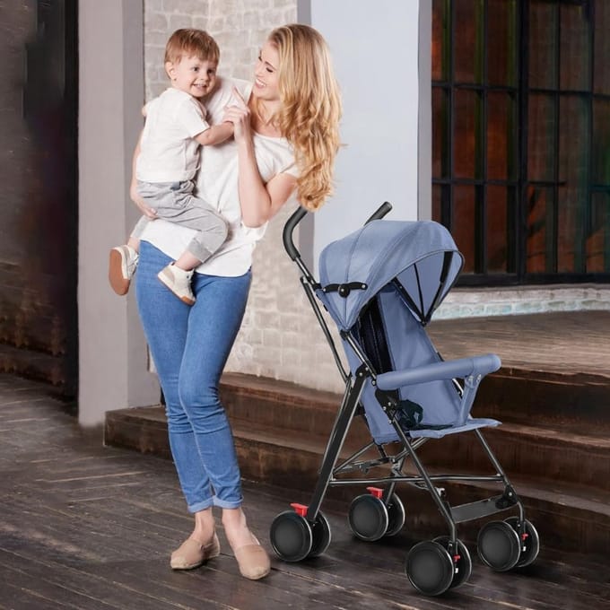 Compacte Kinderwagen Lichtgewicht Inklapbaar 0-4 Jaar Blauw Reizen