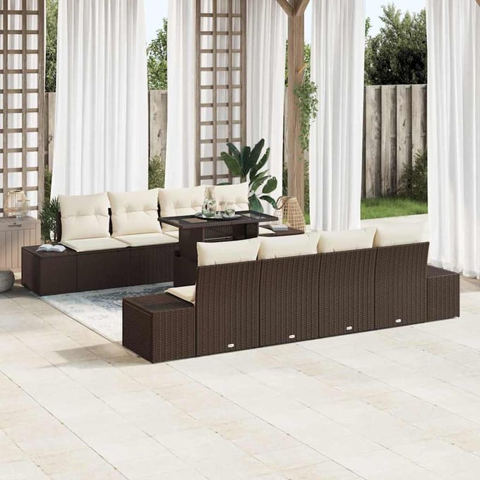 vidaXL - Tuinbank - Set - 9 - st - Bruin - en - Crème - poly - rattan