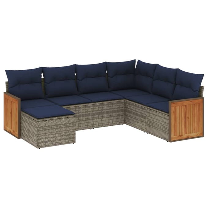 vidaXL - 7-delige - tuinbankset - met - kussens, - grijs - polyrotan