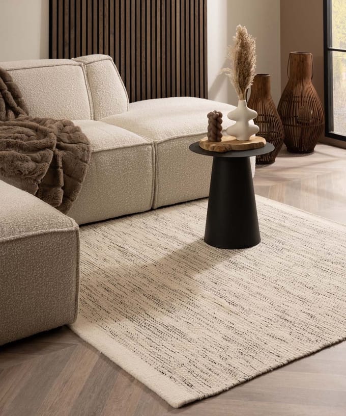 Wollen vloerkleed vierkant - Ulstein wit/zwart 150x150