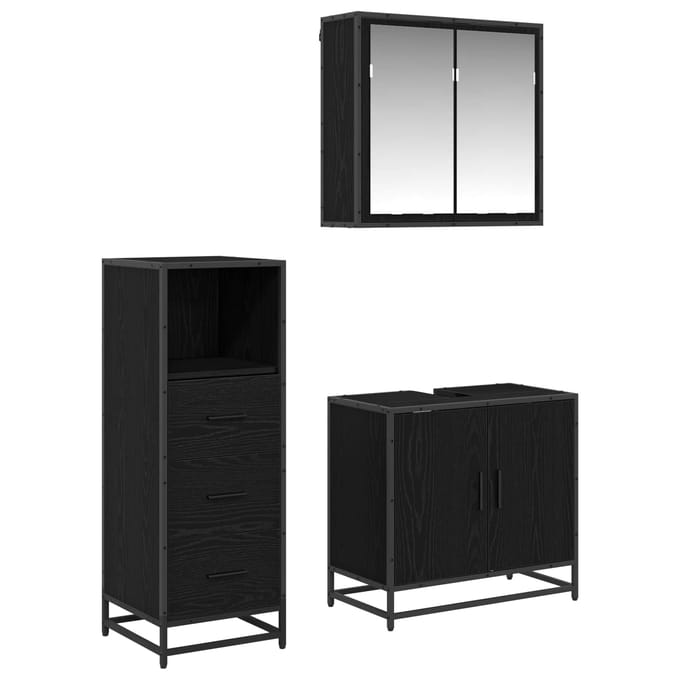 vidaXL - Badkamermeubel - Set - 3 - st - Zwart - Eiken - 65 - x - 33 - x - 60 - cm