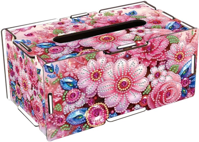 Tissuebox - 25 - Tissuedoos - Roze bloemen - diamond painting - compleet pakket - Diamond painting by Wietske
