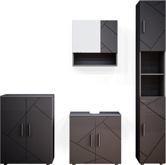 Vicco Badkamermeubel set Irma, Antraciet Hoogglans, 4-delig