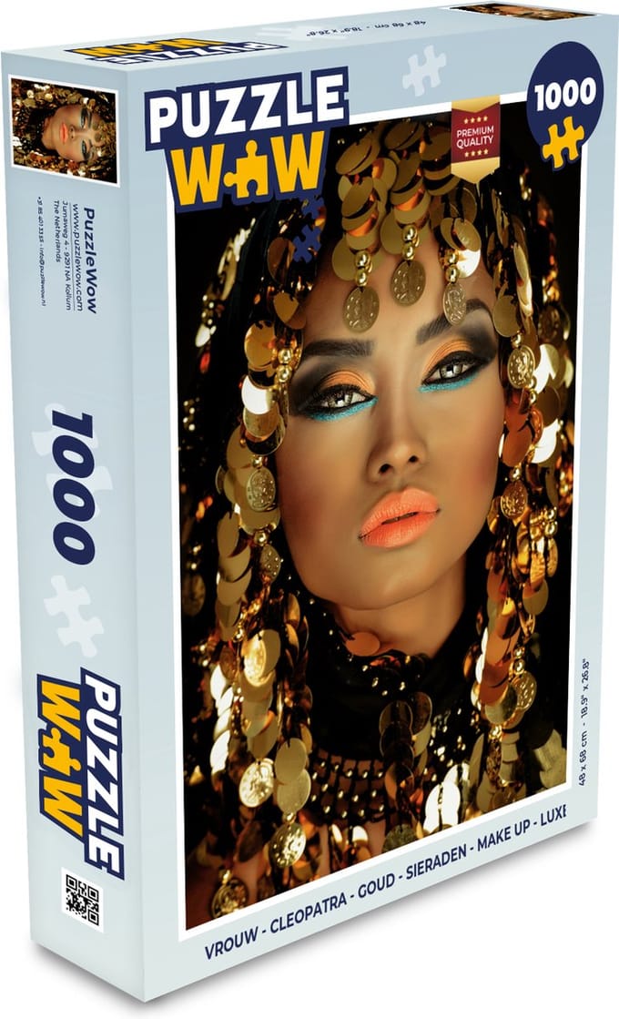 Puzzel Vrouw - Cleopatra - Goud - Sieraden - Make up - Luxe - Legpuzzel - Puzzel 1000 stukjes volwassenen