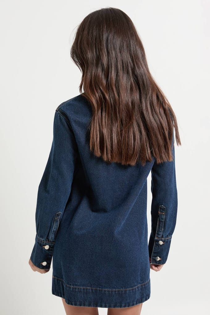boohoo Dames Petite denimjurk met lange mouwen | Indigo | Maat: 4