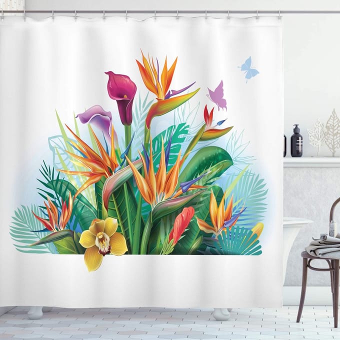 ABAKUHAUS Orchideeën douchegordijn – 175x240 cm – Multicolor