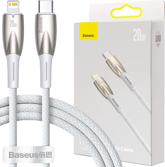 Baseus - Glimmer - Series snellaadkabel USB-C - Lightning 480Mb/s PD 20W 1m wit