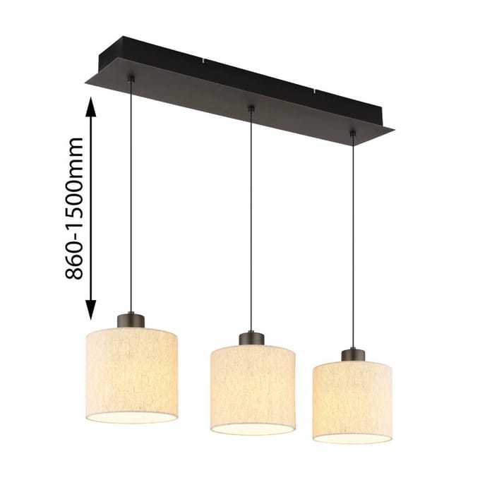 Globo LED hanglamp Thea, lengte 74 cm, 3-lamps, crème/matzwart