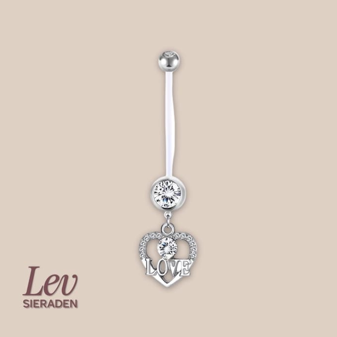 Lev Sieraden - 1.6x38mm Zwangerschapspiercing - Love hanger - UV acryl piercing - PTFE/Bioplast/Bioflex