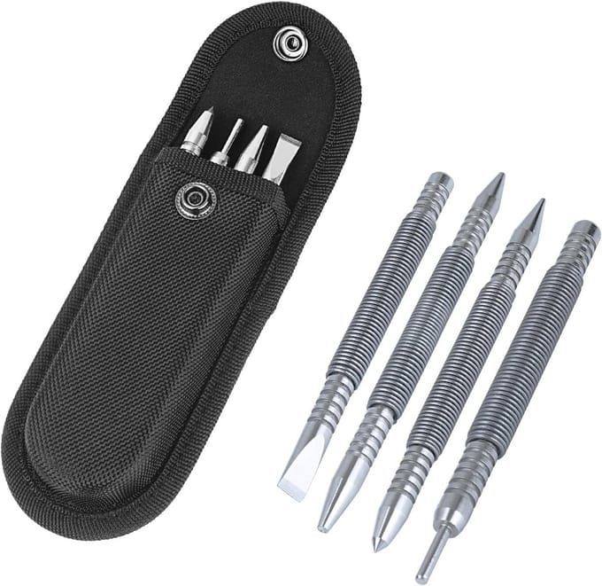 Nail Setter & Center Punch Set - Double Head Nail Set with Hammerless Chisel and Hinge Pin Remover
