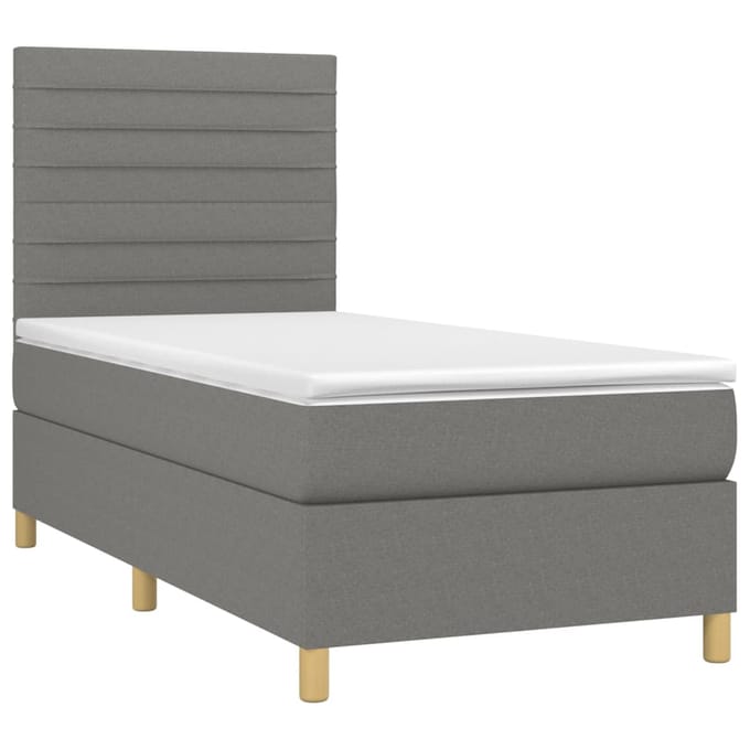 vidaXL - Boxspring - met - matras - en - LED - stof - donkergrijs - 90x200 - cm