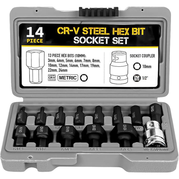 14 stuks 12in Hex Bit Socket Set Elektrische Sleutel Ratelsleutel Hex Bits Accessoire Auto Repareren zwart