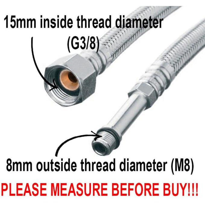 Flexibele Staalgevlochten Slang M8X3/8   Lengte 35 Cm
