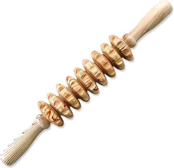 Premium Houten Massage Roller Tool - Bindweefselmassages - Anti Cellulite - Massageapparaten - Relax - 9 Wielen - 38cm