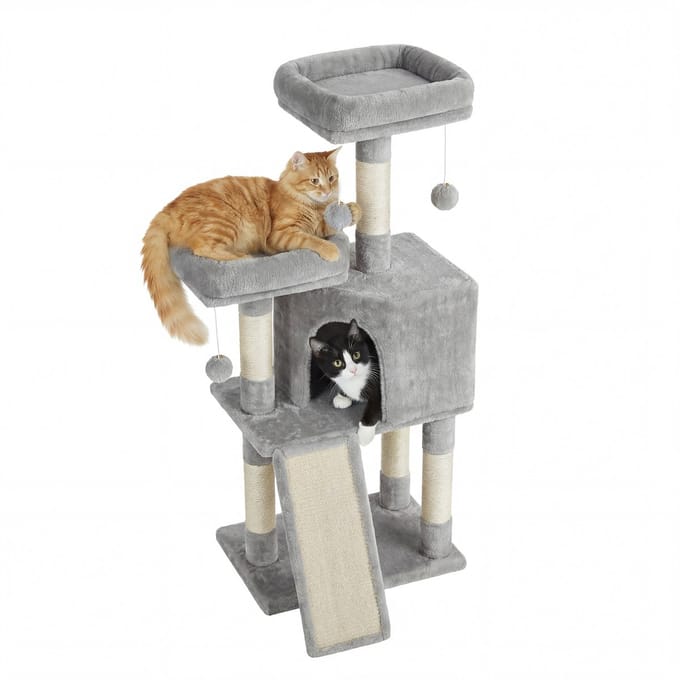 Feandrea - Krabpaal - Kattenboom - Voor Katten - Activiteitencentrum - 114 cm Hoog - Lichtgrijs