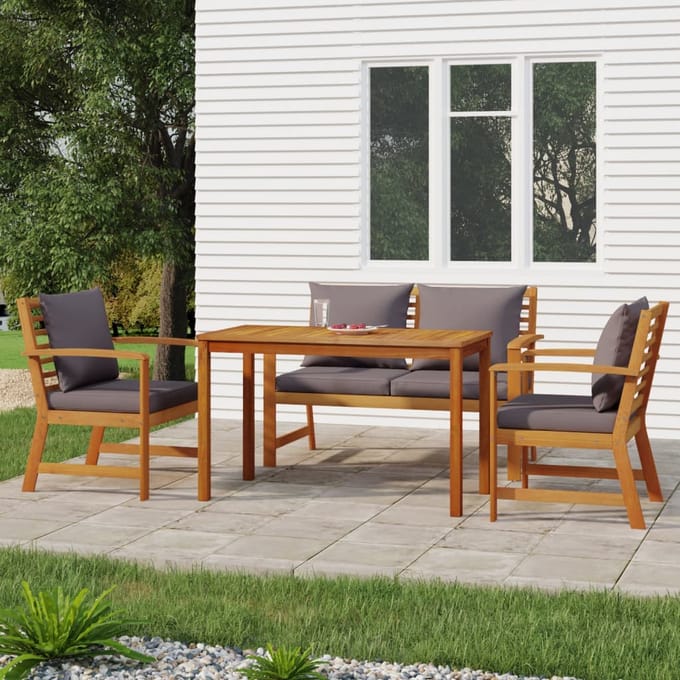 vidaXL - 4-delige - Tuinset - met - kussens - massief - acaciahout