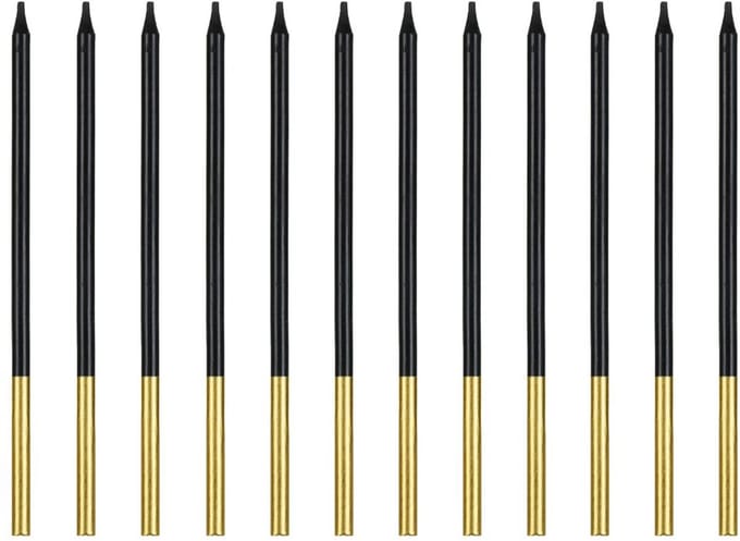 PartyDeco Kaarsen Zwart/Goud 12/pcs