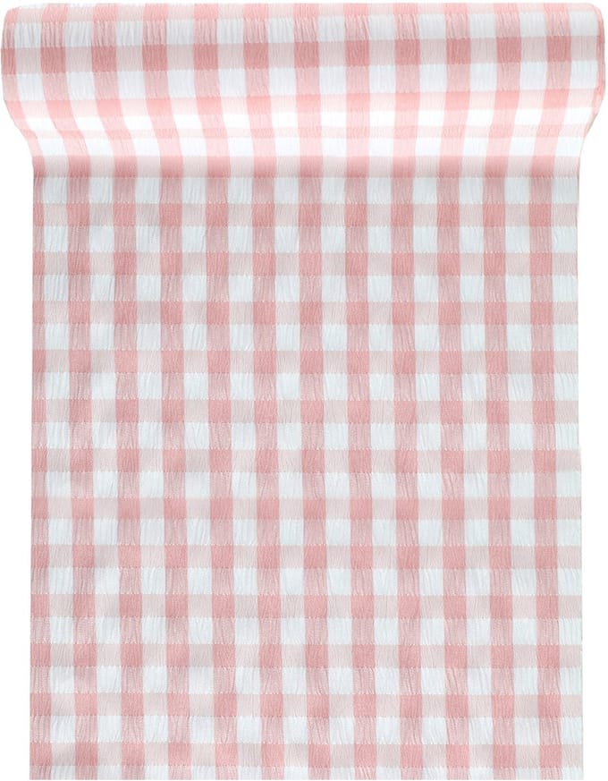SANTEX - Roze vichy tafelloper 26 cm x 3 m guinguette thema