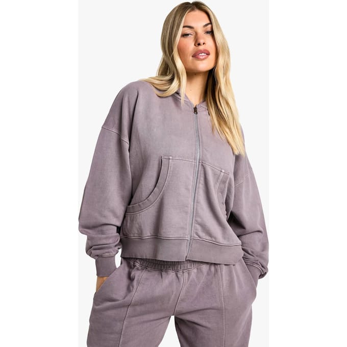 boohoo Dames Premium zware oververfde hoodie met ritssluiting | Druif | Maat: Small