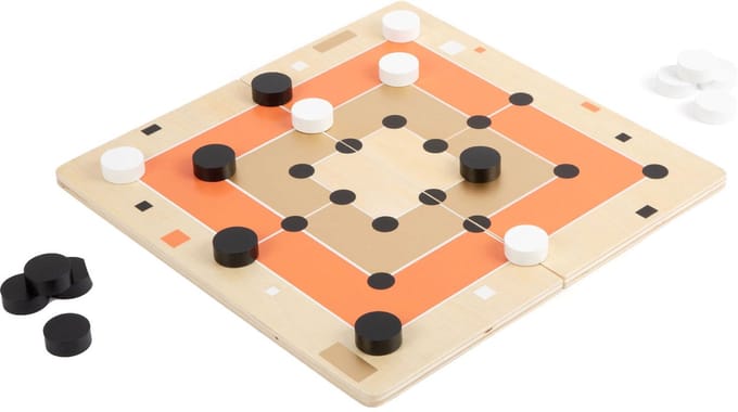 Small Foot - Wooden Solitaire and Mill Game Gold Edition