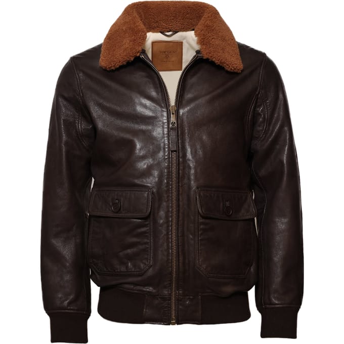 Top Gun leren jas TG2023002 met lamsleren kraag