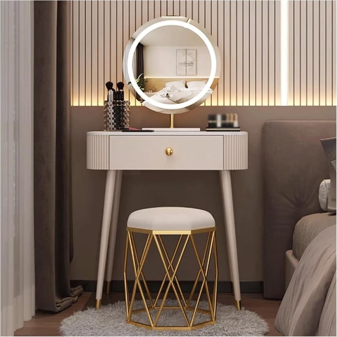 Kaptafel met spiegel - Make-uptafel bureau - Snel opmaken - Ingebouwde verlichting - 60cm breed - Wit