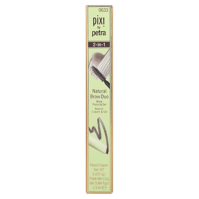Pixi Beauty, Duo Naturel 2-en-1 pour les Sourcils, Crayon et Gel à Sourcils, 0633 Brun Foncé, 1 type beige