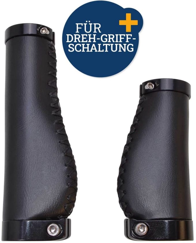 Set fietsgrepen Ergo-Grip in leerlook voor draaischakeling zwart