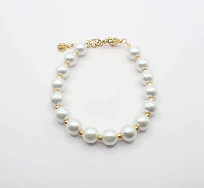 Colure® armband glasparels white 8mm gouden Miyuki gecombineerd