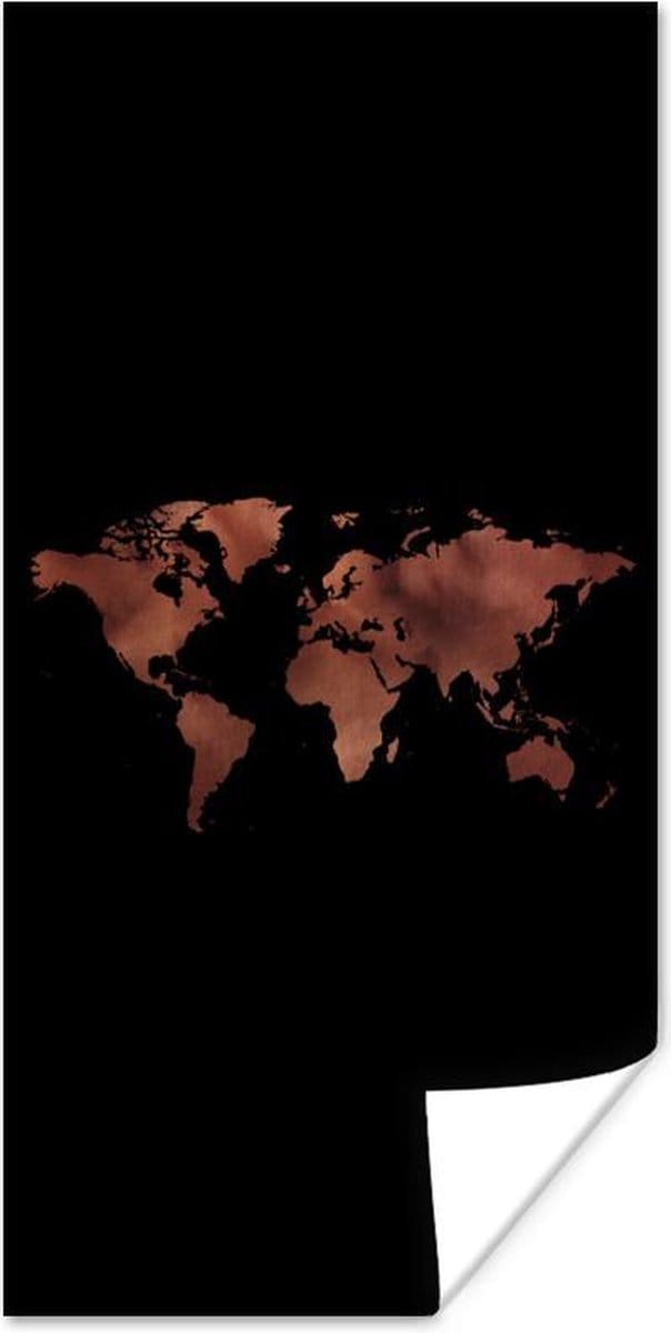 Wereldkaarten - Wereldkaart - Leer - Zwart - 80x160 cm