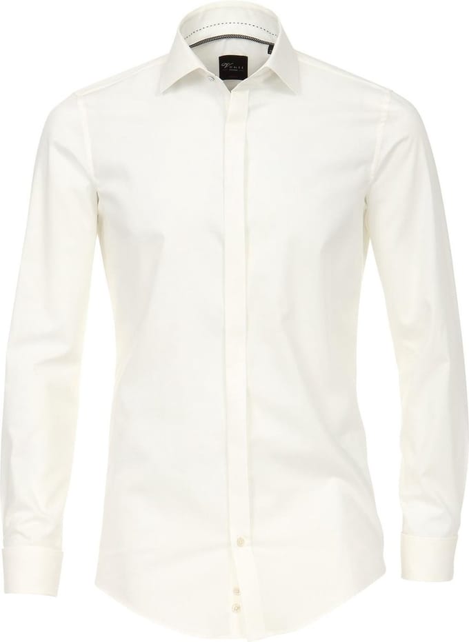 VENTI body fit overhemd - popeline - beige - Strijkvriendelijk - Boordmaat: 41