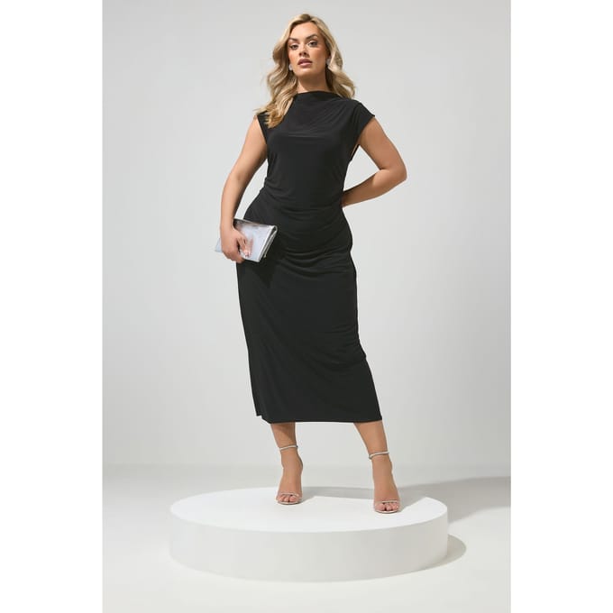 Yours London Zwarte Maxijurk Met Drapering Size 48