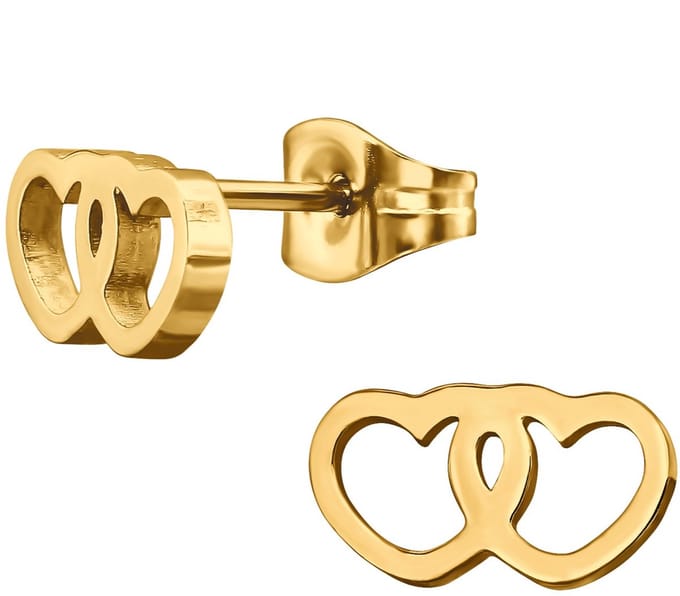CS Joy - Hartje oorbellen - Chirurgisch staal - 6 x 10 mm - dubbele hartjes - ip/pvd gold plated