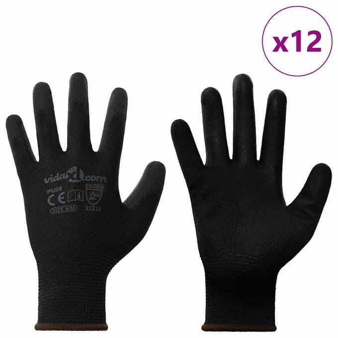 vidaXL Werkhandschoenen 12 st Zwart 8 / m Polyester