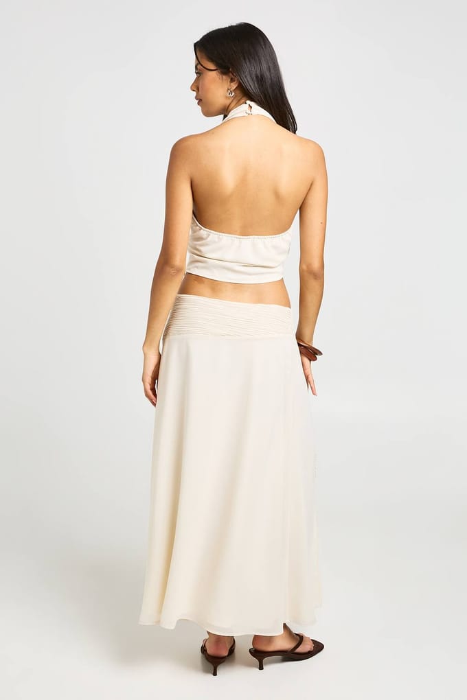 boohoo Dames Midaxi Rok Met Geplooide Tailleband | Ivoor | Maat: 44