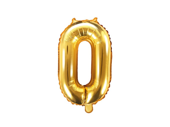 Partydeco - Folieballon nummer 0 Goud 35 cm