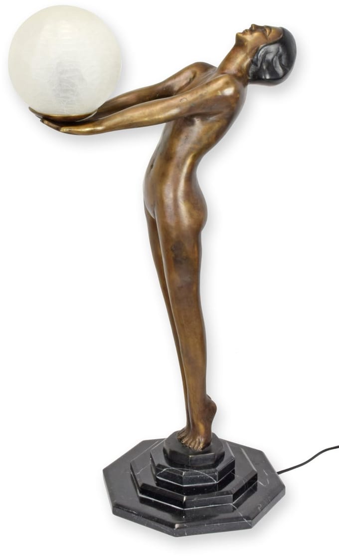 Bronzen lamp - Vrouwelijk naakt - Art Deco - 72,5 cm hoog