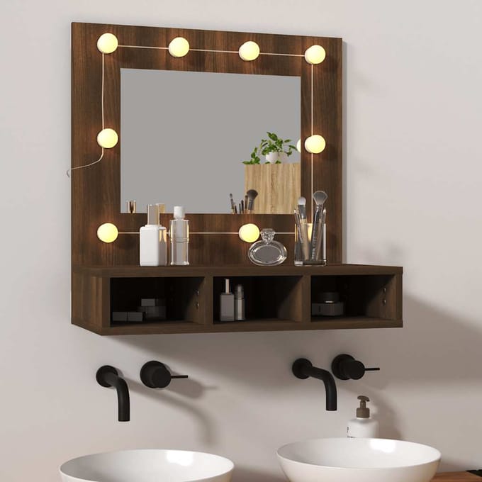 vidaXL - Spiegelkast - met - LED-verlichting - 60x31,5x62 - cm - bruin - eikenkleur