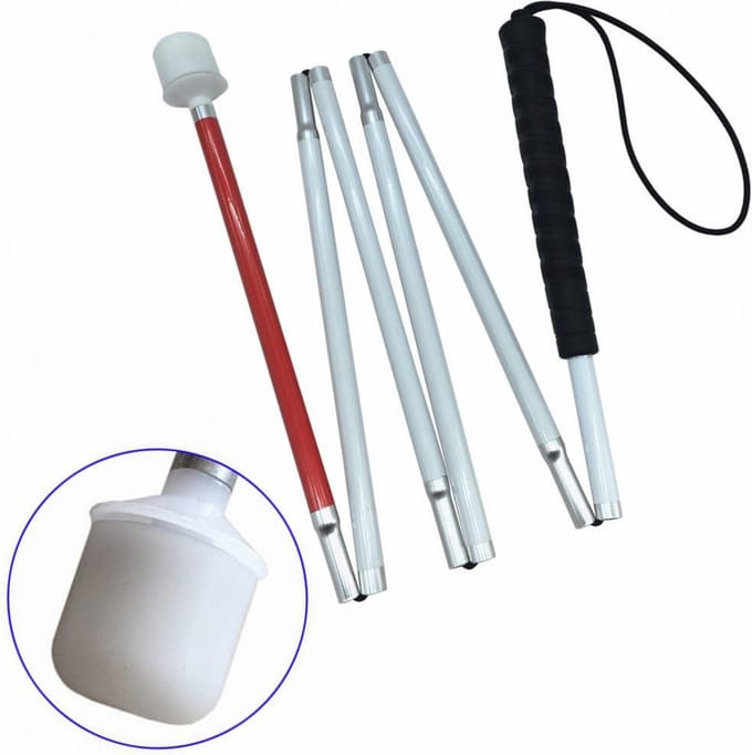 Inklapbare Blindenstok Aluminium 6 Delen - Witte Geleidestok met Roller