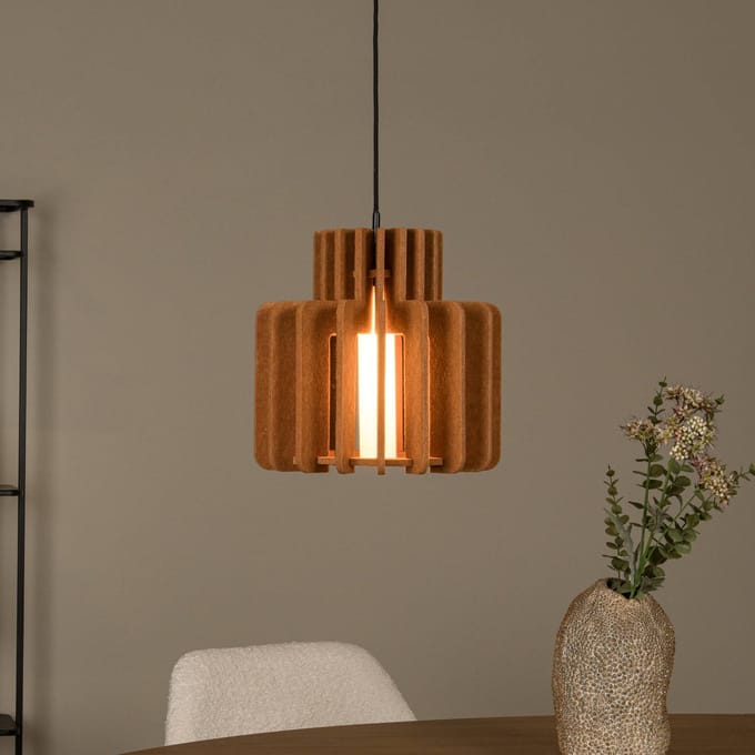 Lucide hanglamp Rollo, terracotta, Ø 31 cm, stof/metaal/glas