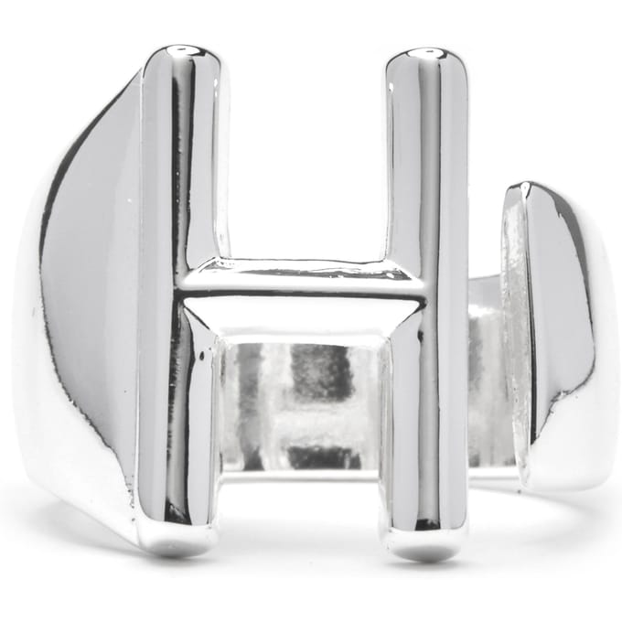 Ring - LUXENTER - Alfabet H - Verstelbare maat - Rhodium verguld - Zilverkleurig grijs