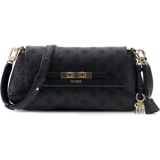 GUESS schoudertas Carmella Flap Crossbody Black Logo zwart